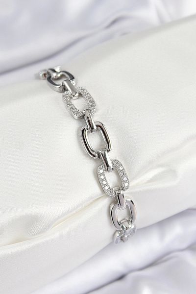 Clariss Brass Zircon Stone Fragmented Chain Model Silver Color Women's Bracelet