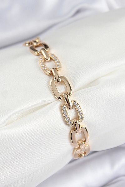 Clariss Brass Zircon Stone Partial Chain Model Gold Color Women's Bracelet