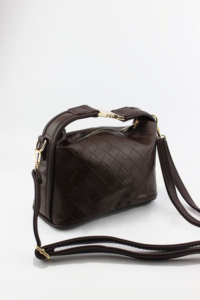İLKYAZ Bitter Brown Knitted Pattern Lock Handle Zipper Closure Small Size Women's Hand and Shoulder Bag 24X16X13 cm