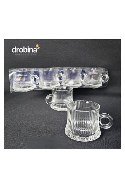 drobina طقم فناجين اسبريسو زجاج كريستال 4 حبة شفاف من دروبينا