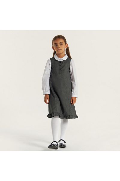 Juniors Solid Pinafore with Frill Hem