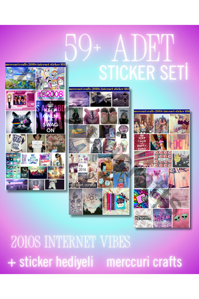 merccuri crafts 2010S Internet Sticker Set (59+ Pcs High Quality) - for Notebook, Agenda, Scrapbooking