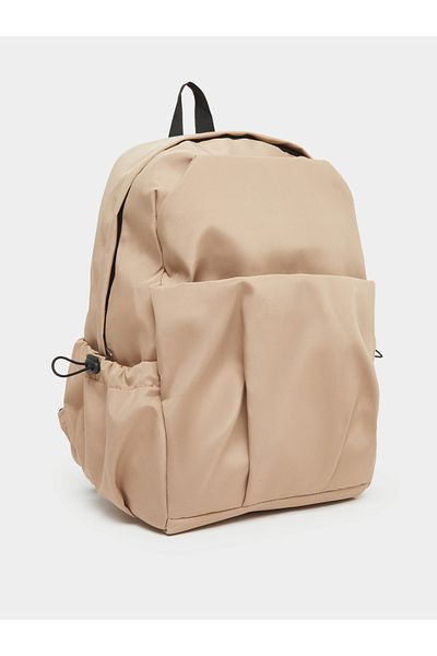 Styli Unisex Beige Backpack with Drawstring Pocket