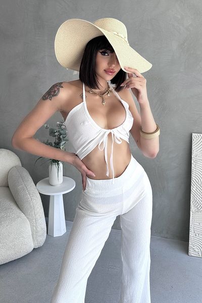 New Now YUMEKO CROP DECOLATE, SET DE PANTALONI CU TALIE ÎNALTĂ