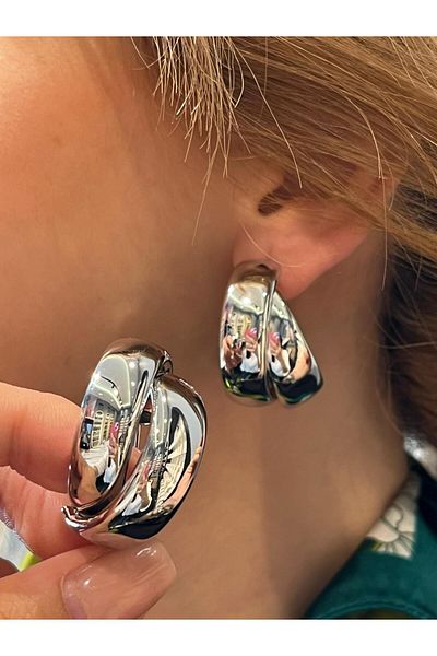 Accessories Hey Silver Color Large Hoop Shape Double Modern Dangle Daily Use Women's Earrings