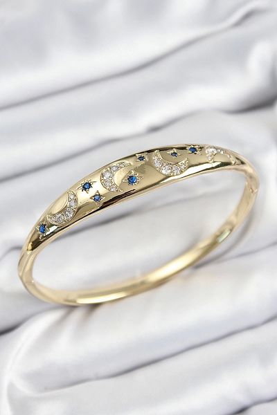 Clariss Brass Zircon Stone Pole Star and Crescent Model Gold Color Women's Handcuffs