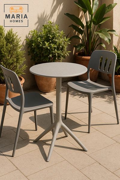 MARIA HOMES Modern Round Outdoor Plastic Bistro Table – Grey