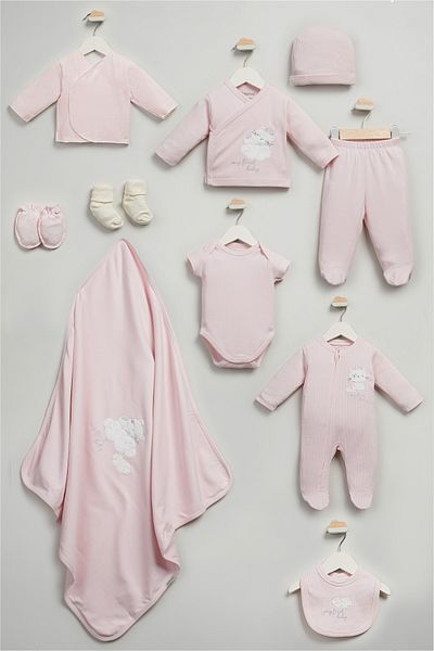 Bebitof My Baby Kumsal 100% Cotton 10 Pack Hospital Release New Cute Cat Patterned Pink 10115