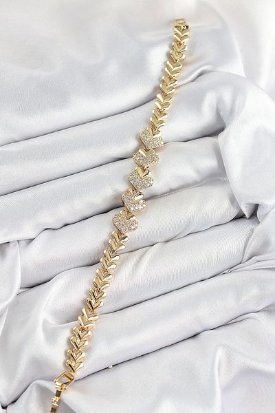 Clariss Brass Zircon Stone Heart Model Gold Color Women's Bracelet