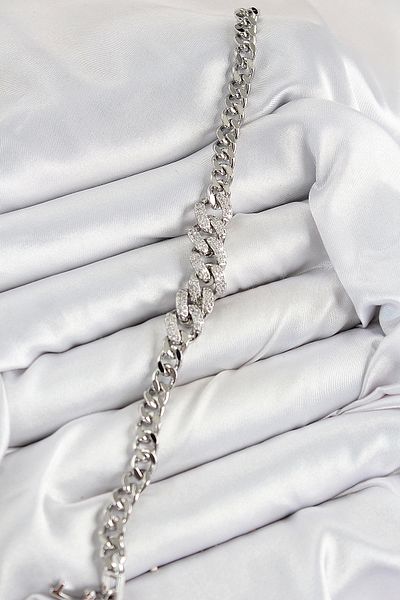 Clariss Brass Zircon Stone Cuban Chain Model Silver Color Women's Bracelet