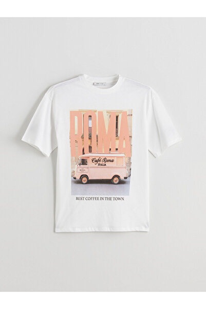 LC Waikiki Γυναικείο μπλουζάκι Crew Neck Roman Printed Oversize