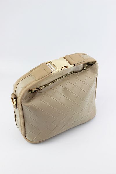 İLKYAZ Mink Knitted Pattern Lock Handle Zipper Closure Small Size Women's Hand and Shoulder Bag 24X16X13 cm