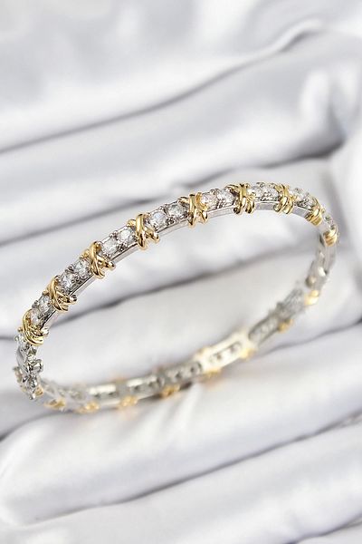 Clariss Brass Zircon Stone Xoxo Model Silver and Gold Color Women's Bracelet