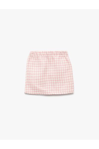 Koton Fusta din tweed în carouri cu talie elastică