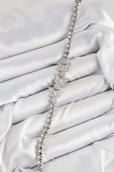 Clariss Brass Zircon Stone Butterfly Model Silver Color Women's Bracelet