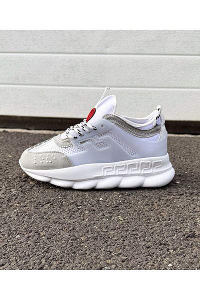 EXCLUSIVE STYLE Adidasi din piele ecologica si catifea albi - CHAIN