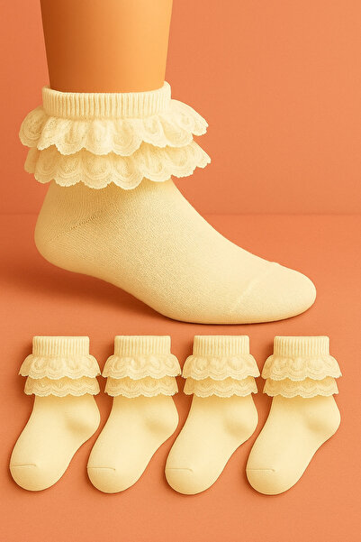 ZENGİN 4 ζευγάρια μαλακές δαντελωτές κάλτσες για κορίτσια χωρίς ραφές