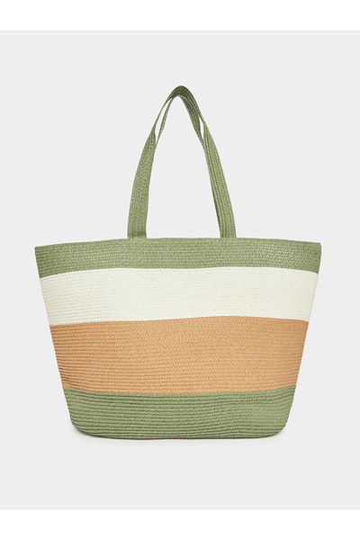 Styli Tri-Tone Weave Design Beach Handbag and Hat Set