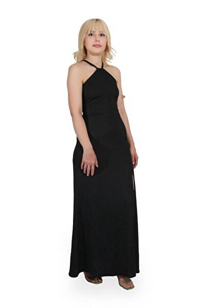 haha Women's Slit Halter Neck Backless Dress