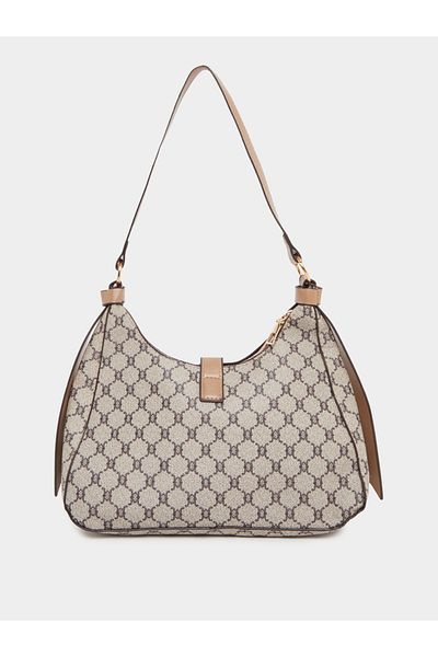 Styli Printed Belted Shoulder Bag with Zip Closure