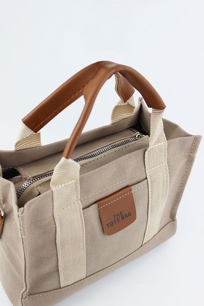 İLKYAZ Mini Tote Bag Printed Mink Canvas Women's Hand and Shoulder Bag 24X20X12 cm
