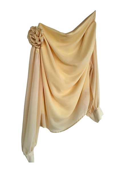 Kinzi Women's One Shoulder Yellow Shiny Chiffon Blouse - Stylish and Elegant Design with Floral Detail