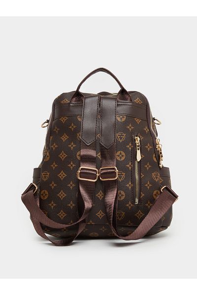 Styli Monogram Print Backpack with Zip Pocket