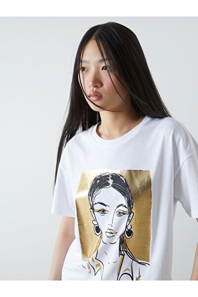 LC Waikiki Γυναικείο μπλουζάκι με στάμπα Crew Neck (S5)