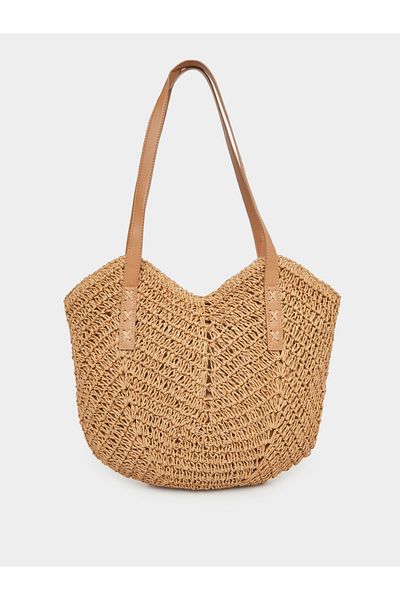Styli Braided Straw Beach Shoulder Bag with Zip Closure