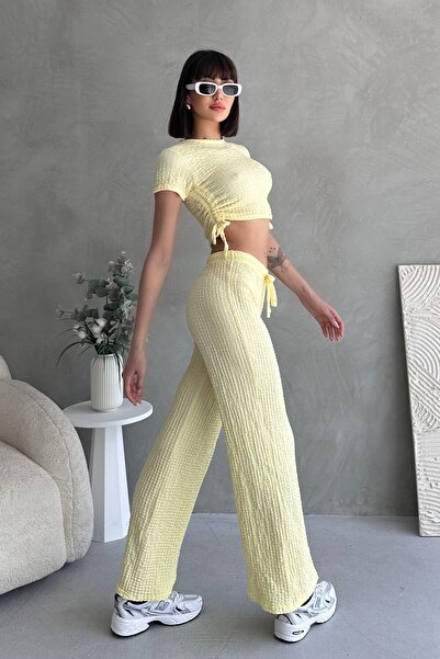 New Now Yandan Tightened Seersucker Fabric Waist Adjustable Elastic Pants Suit