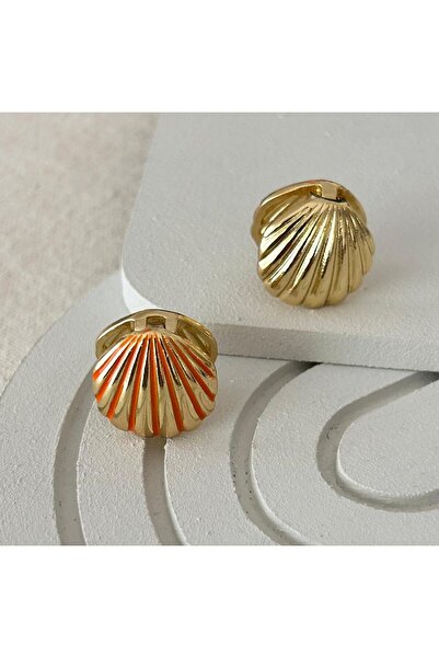 juleeco Orange Striped Oyster Double Sided Gold Earrings(1.5X1.5Cm)