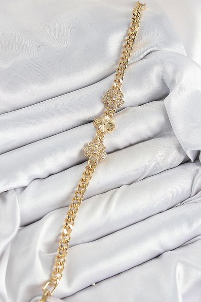 Clariss Brass Zircon Stone Clover Model Gold Color Women's Bracelet