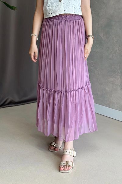 Poliyance İlay Vala Lilac Long Lined Pleated Chiffon Skirt