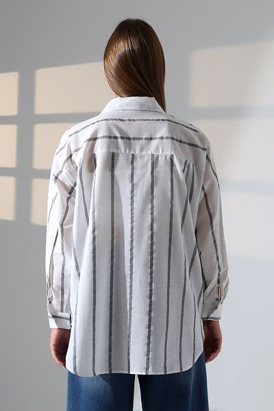 MAYELN Linen Striped Pocket Oversize Women's Shirt