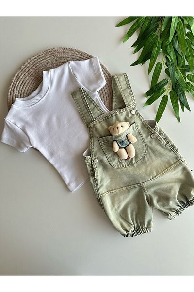 Cimcime Bebe Baby Denim Salopet White T-Shirt with Toys 2-Piece Set