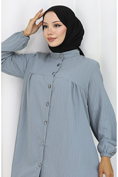 sefamerve Buttoned tunic pants double set 2108-02 gray