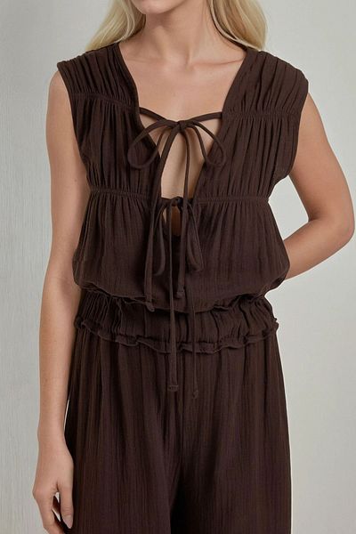 Hiccup Round Neck Textured Wide Leg Jumpsuit