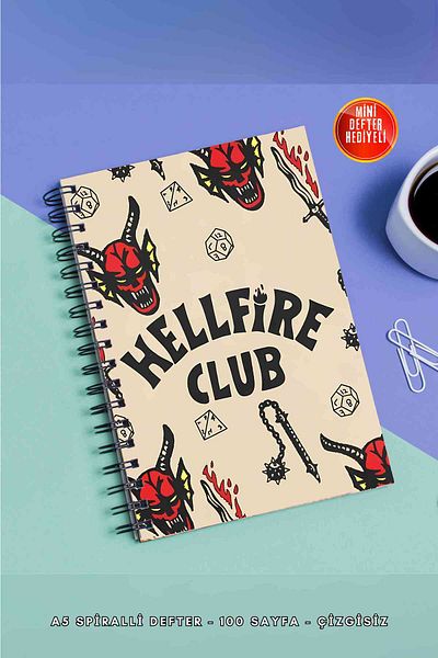 SevindirenŞeyler دفتر ملاحظات Stranger Things Hellfire Club مقاس A5 ذو حلقة معدنية غير مبطنة بغطاء من الورق المقوى
