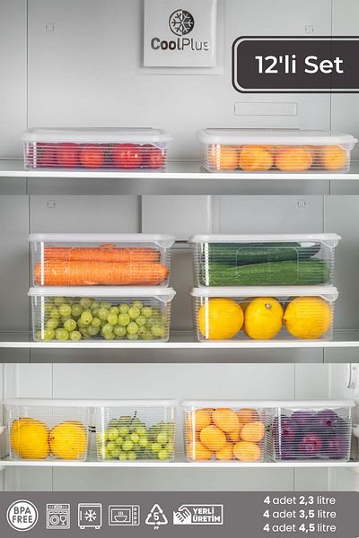 BRAMBLE LIFE 2.3 Lt - 3.5 Lt - 4.5 Lt 2 Compartment Rectangular Lid Refrigerator and Freezer Organizer Set of 12
