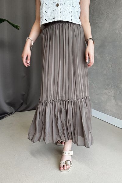 Poliyance İlay Vala Mink Long Lined Pleated Chiffon Skirt