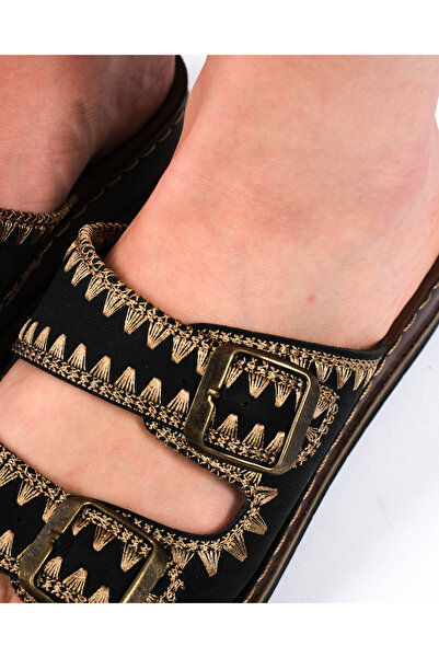 ZSHOES Women's Embroidery Patterned Double Buckle Casual Orthopedic Slippers