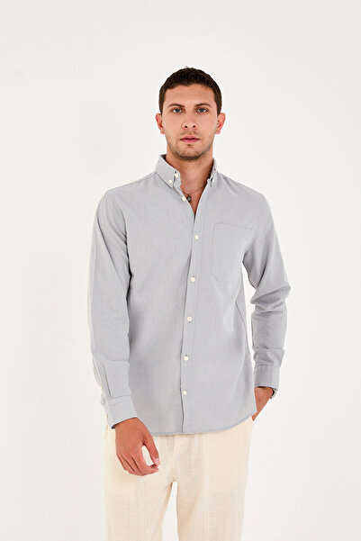 No Way Ανδρικό πουκάμισο Regular Fit 100% βαμβακερό με μονή τσέπη Flam Linen