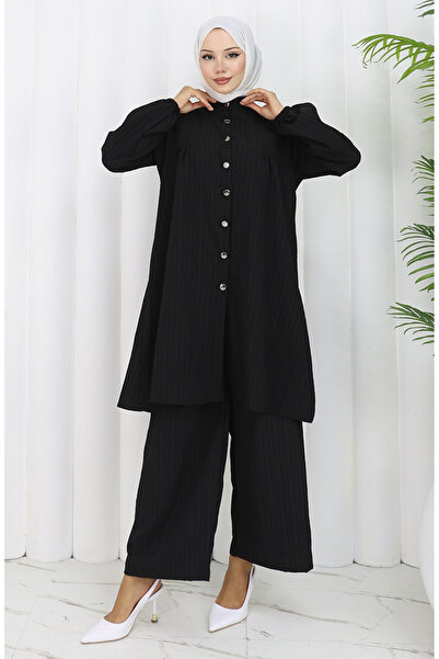 sefamerve Παντελόνι με κουμπιά με δύο κοστούμια 2108-05 Μαύρο