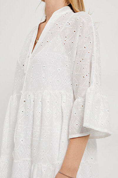 Arma Life Γυναικείο μάξι λευκό μακρύ φόρεμα με κουμπιά με κέντημα