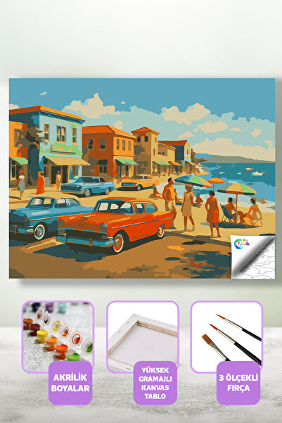 Tuvalle Güneşli Bir Gün 1965 Sayılarla Boyama Seti, Hobi Seti, 40X50 Tablo, F...