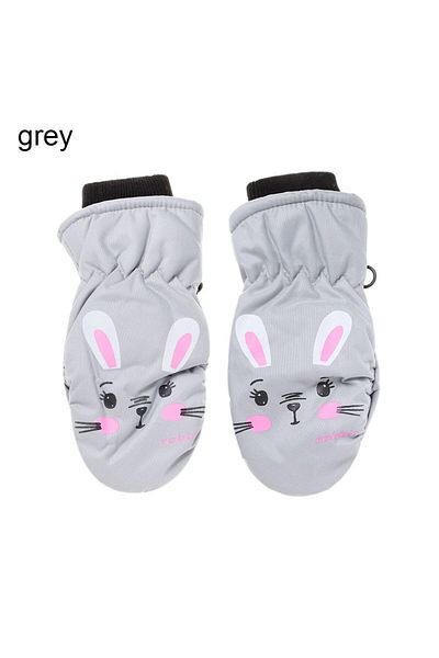 Choice grey Kids Winter Ski Gloves Cartoon Rabbit Warm Mittens Non-slip Waterproof Windproof Outdoor Sports
