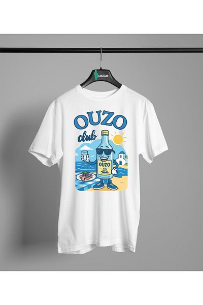 CACTUS COLLECTION Witty Ouzo Club Printed 100% Cotton T-Shirt