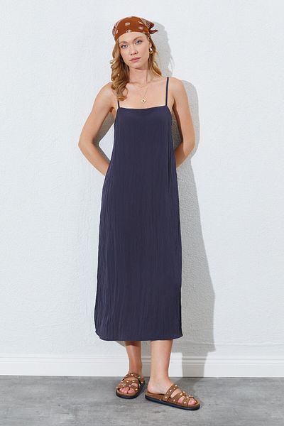 EDITION WOMAN Anthracite Crinkle Long Dress with Rope Strap - Ek100285125