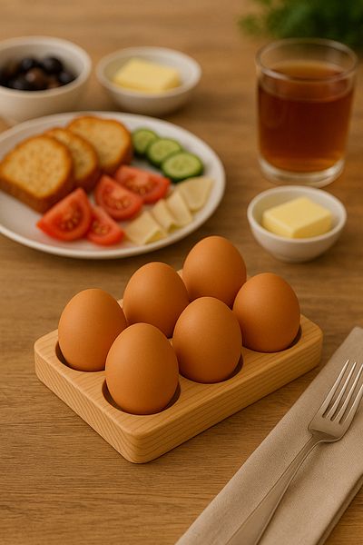 ostende Wooden 6-Piece Egg Cup Natural Tableware Presentation Stand Breakfast Table Accessory and Breakfast Organizer