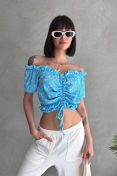 New Now BLUZĂ MADONNA CU GĂLĂ DE VARĂ CU MODEL DE FLORI